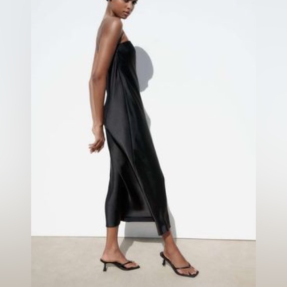 Zara strapless satin effect midi dress NWT - Picture 2 of 7